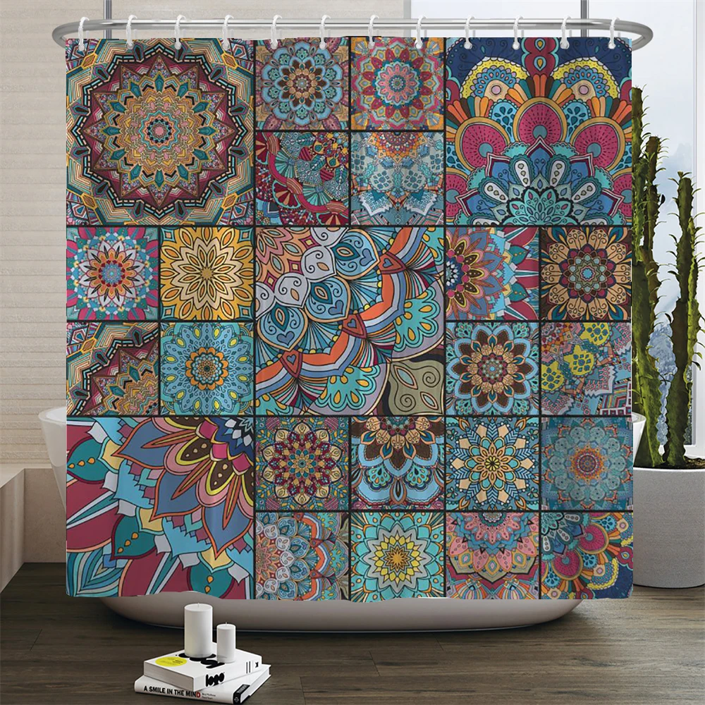 Bohemian style Shower Curtains Mandala Boho Flowers and Plants Printing Bathroom Curtains Waterproof Polyester Bath Curtain