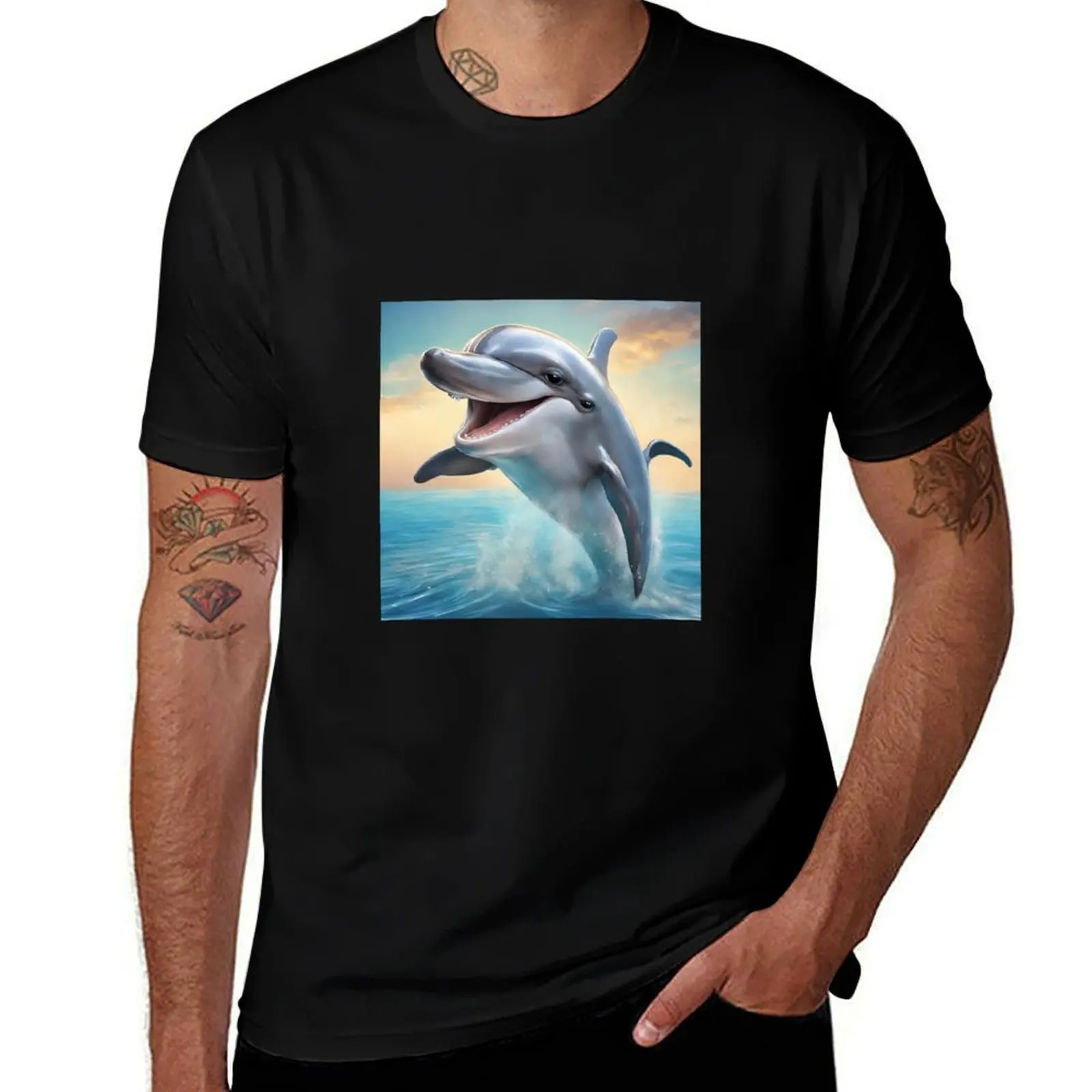 

Happy dolphin T-Shirt t shirts for man cotton soft t shirts for man graphic tees t shirt man cotton T-shirt