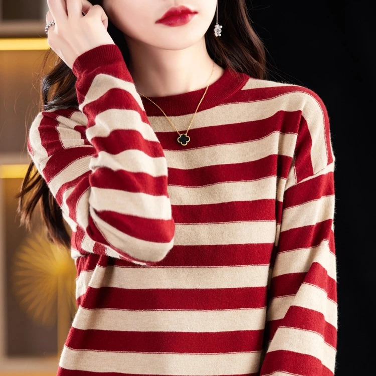 Joker basique rayé col rond pull 2025 nouveau pull femme automne hiver tricoté chemise paresseux vent Simple hauts