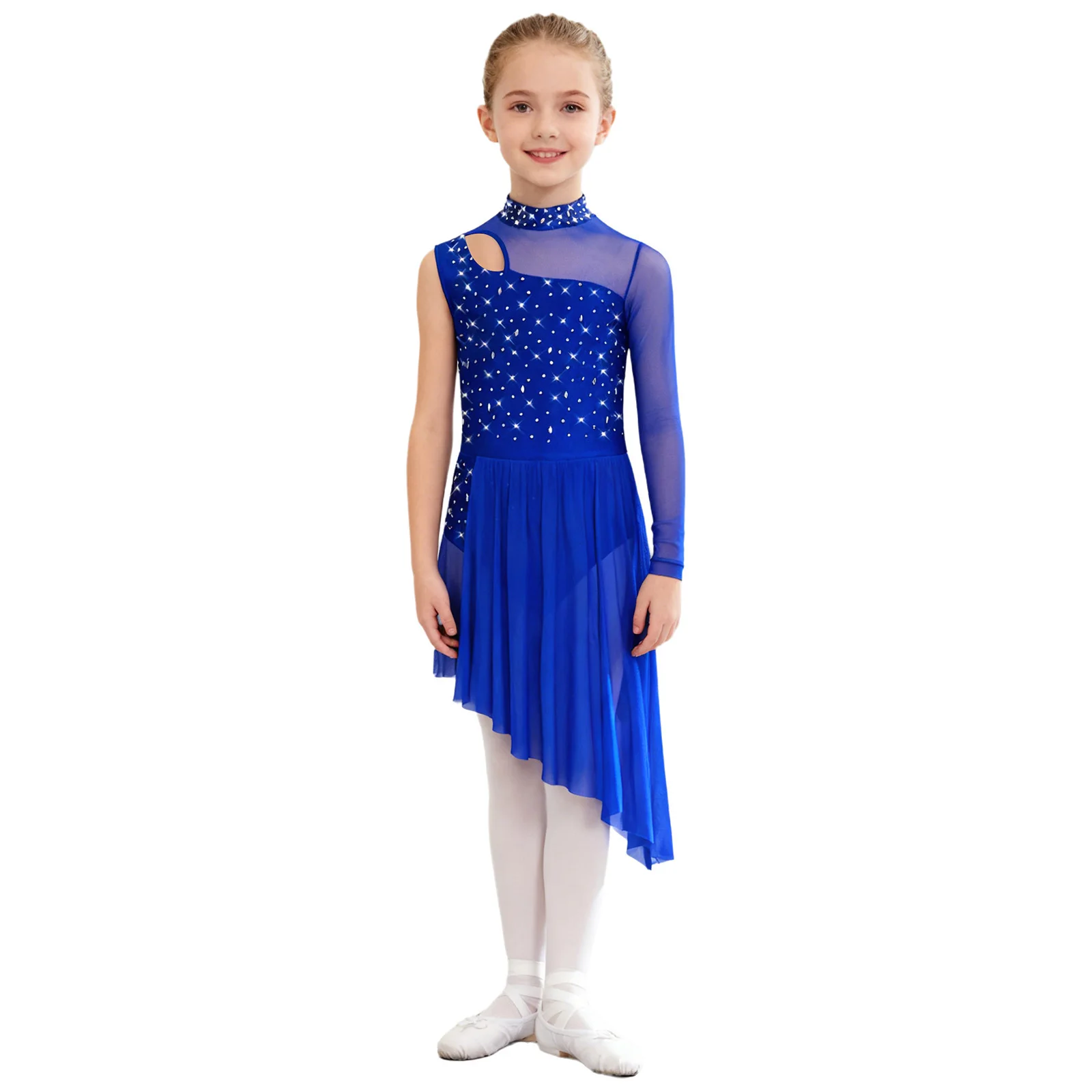 Robe de patinage artistique pour enfants filles, strass, danse de Ballet, gymnastique artistique, justaucorps Tutu en maille transparente, vêtements de danse lyrique