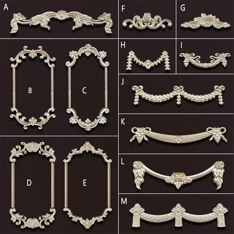 Wood Appliques Molding Carved Decal Corner Onlay Room Decor Item for Home Decoration Furniture Cabinet Orietal Flower Crafting