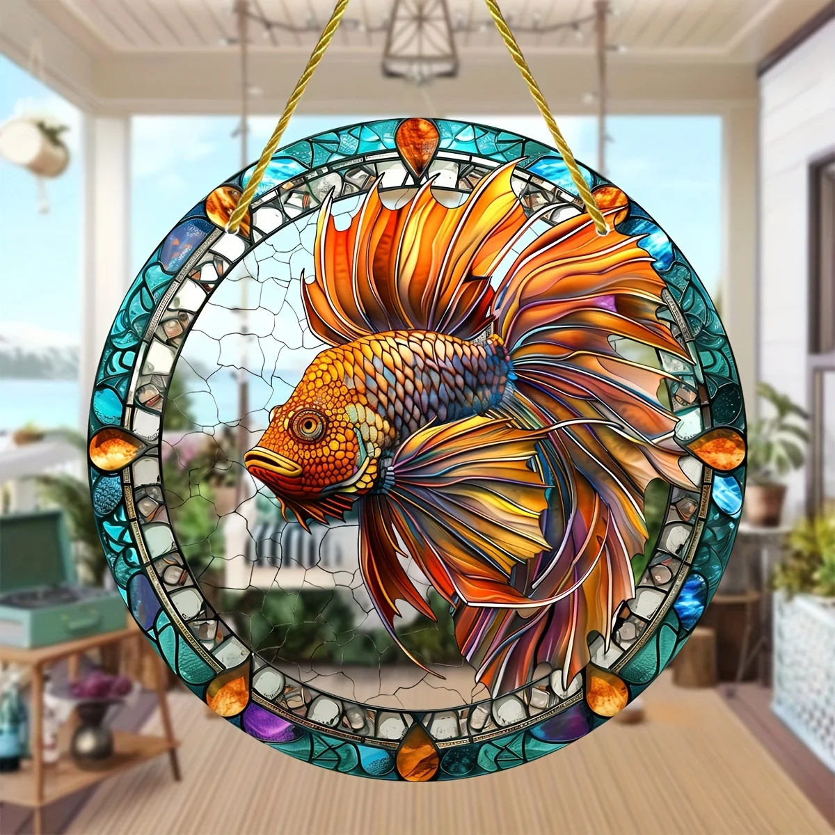 Lionfish Stained Window Hanging Light Catcher, Round Acrylic Sign,Porch,Window Hanging,Home Decor, Birthday Gift For Friends