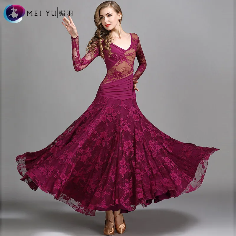 

2026 Modern Dance Dress Large Swing Dress Lace Chiffon Dress Ballroom Dance Dress Waltz Practice Dress My790