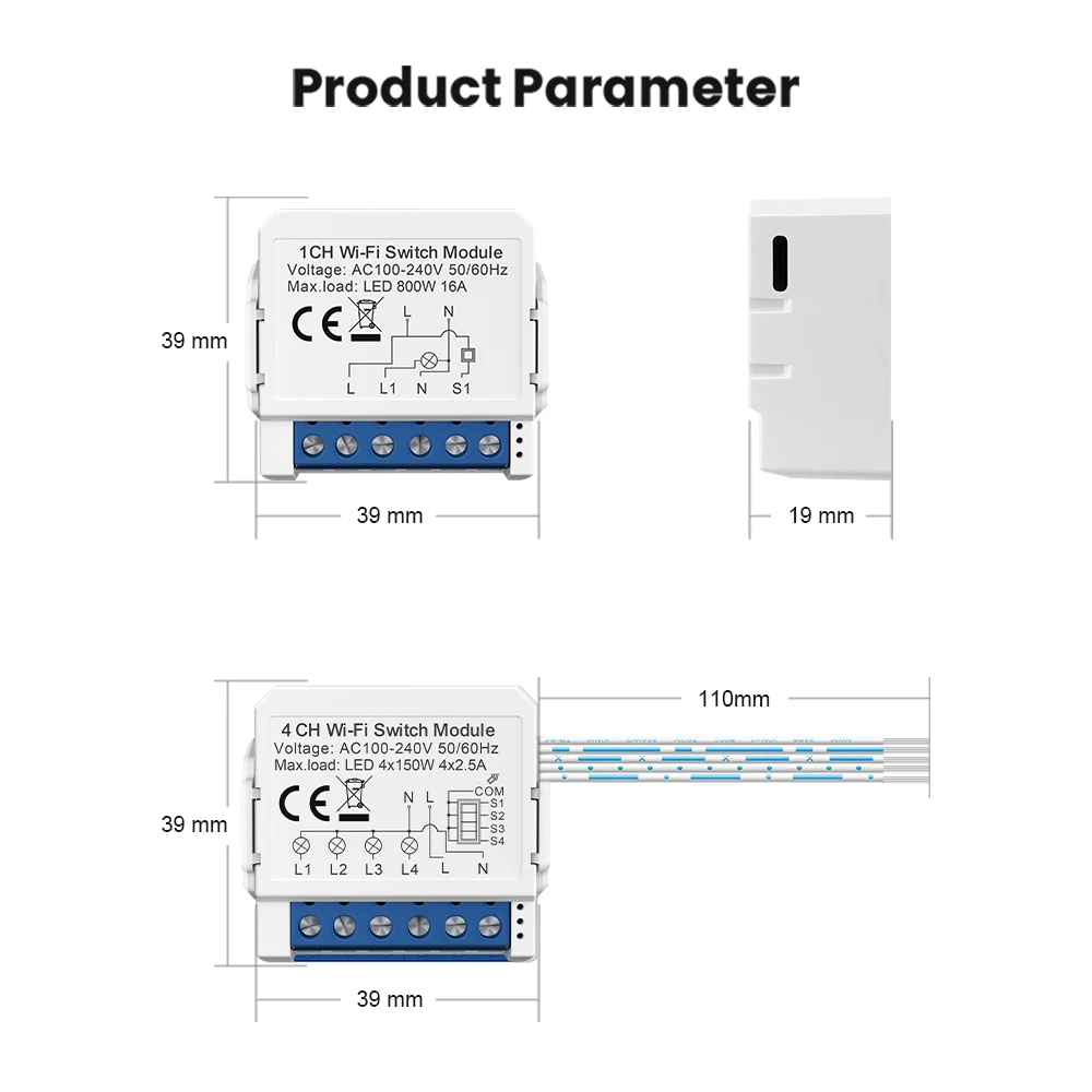 AVATTO Tuya WiFi 1/2/3/4 Gang Smart Light Switch Module，Neutral Wire Control DIY Breaker Work For Alexa, Google Home