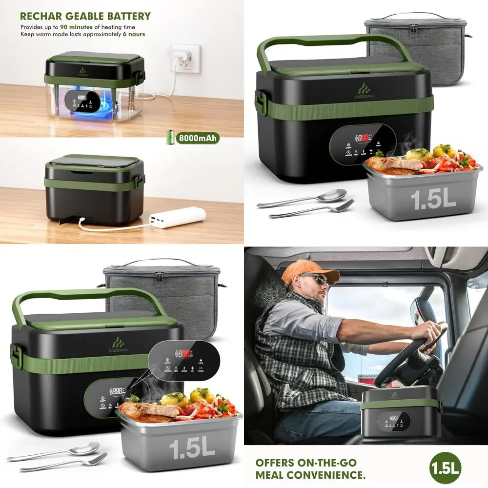 

Portable 1.5L Electric Lunch Box for Adults and Men - Self-Heating Food Warmer with Smart Timer, Removable Divider, and Leakproo