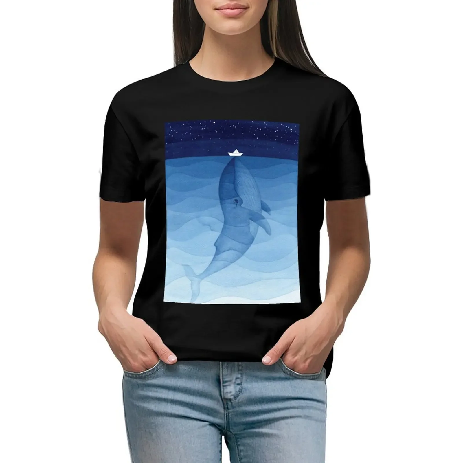 Blue whale, sea animal T-Shirt hippie clothes animal print funnys cute tops cute t-shirts for Women