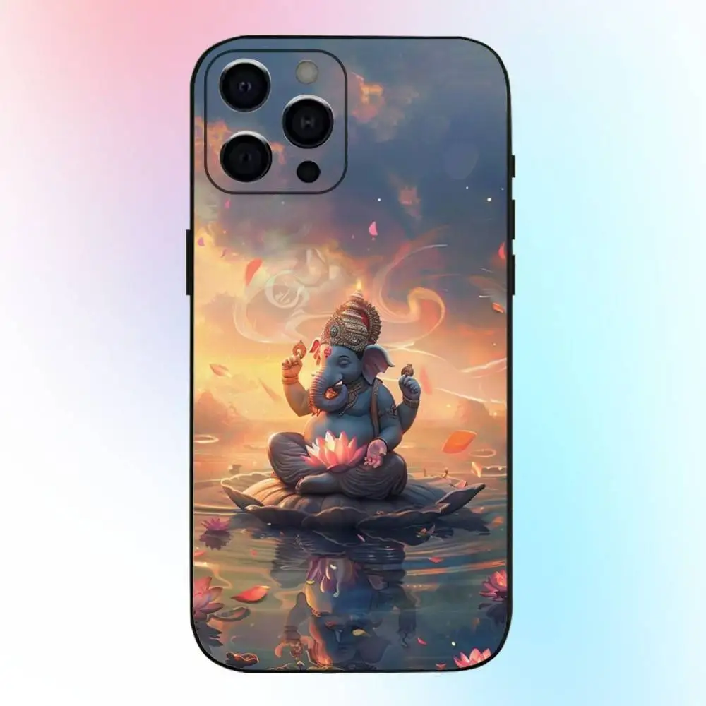 Coque de téléphone éléphant indien Ganesha, étui noir souple pour iPhone17,16,15,14,13,12,11 Plus,Pro Max