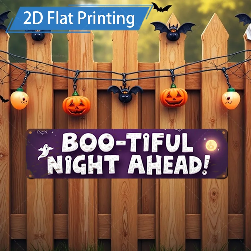 

1 шт. металлический знак, 4x16 дюймов, знак Boo-Tiful Night Ahead на Хэллоуин, 2D плоская печать, праздничный декор в виде летучей мыши с тыквой