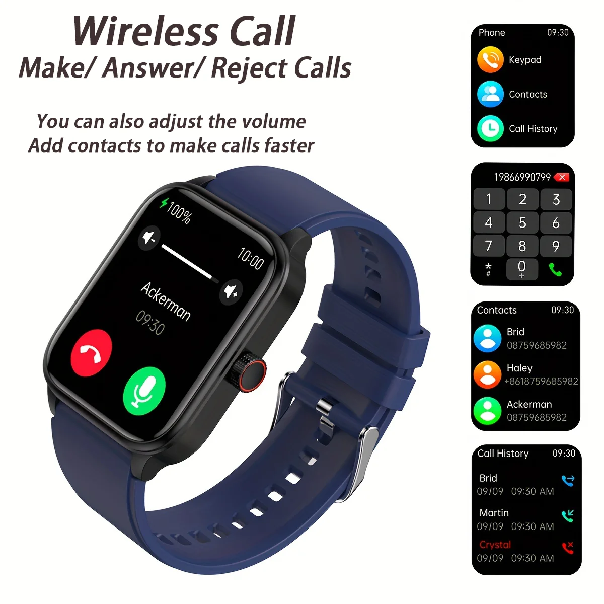 ECG Smart Watch with Body Temp/ Sleep Monitor, Answer/Make/Reject Calls, Waterproof Sport 1.85'' Fitness Tracker with 100+Sports