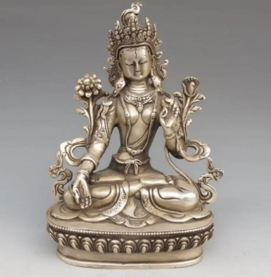 

Copper Statue 8.27 inch /Tibet silver copper Buddha statue white tara Tibetan Buddhism metal handicraft