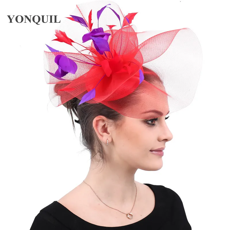 

Women Organza Flower Headband and Clip，Feather Veil Fascinator Hat Elegant Lightweight Kentucky Derby Cocktail Banquet Headwear