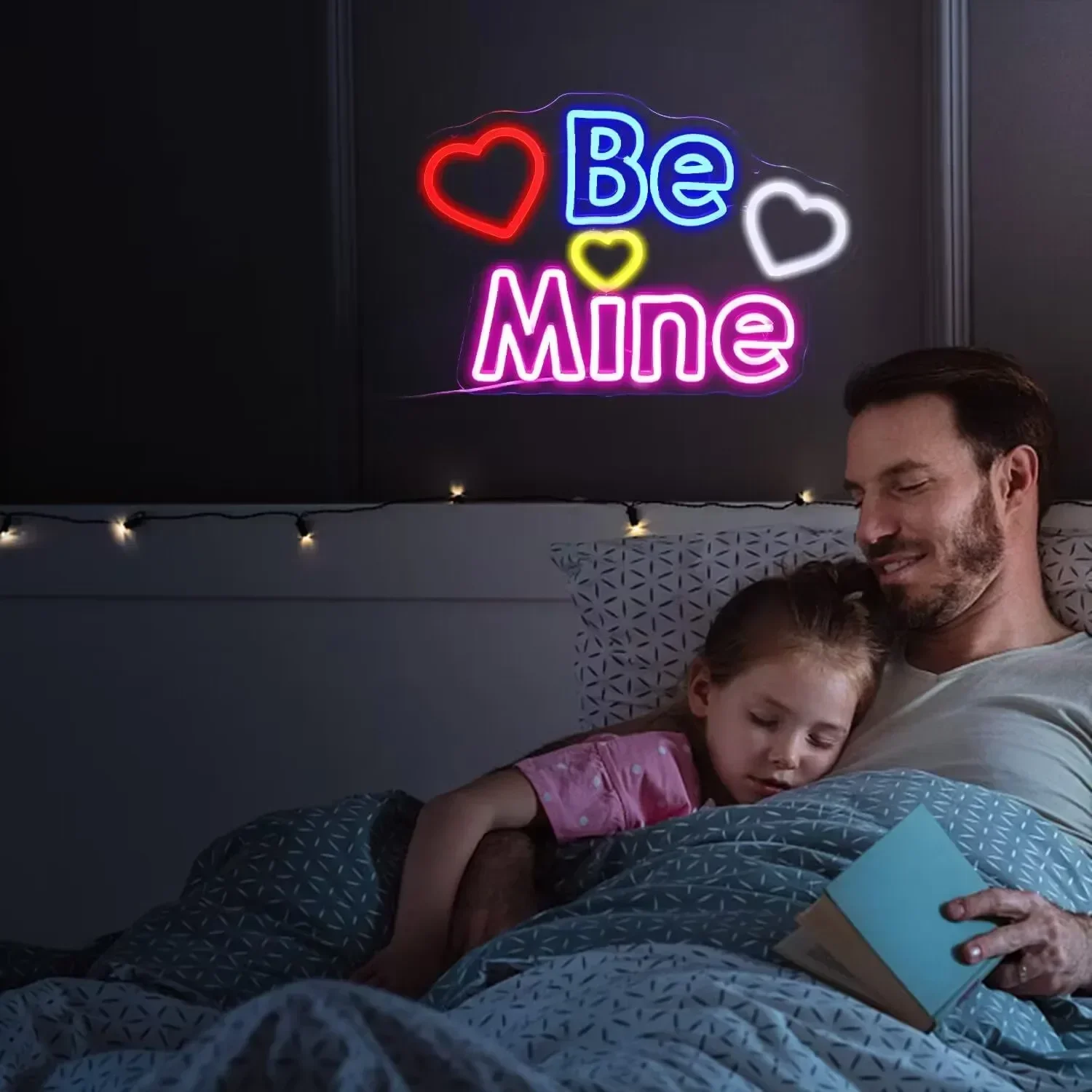 Be Mine Neon Sign Multi Color Heart LED Wall Art Valentines Day Love Glow USB Powered Dimmable Acrylic Lamp Wedding Party Decor