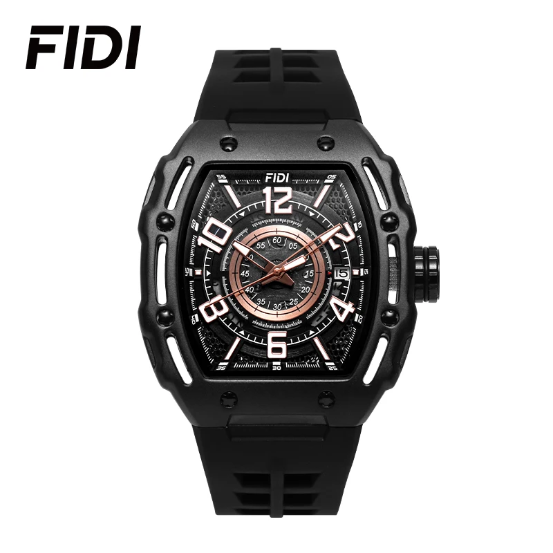

FIDI Luxury Men's Mechanical Automatic Watch Hollow Dial Tourbillon Tonneau Case Fashionable Business Sport Waterproof Watch