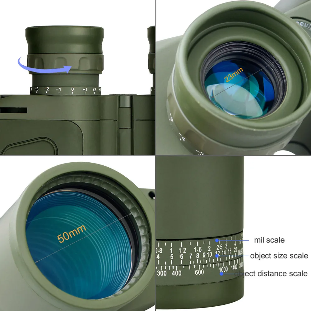 SV27 7x50 Military Binoculars  W/Internal Rangefinder&Compass Waterproof,High Powerful, Telescope for Survival