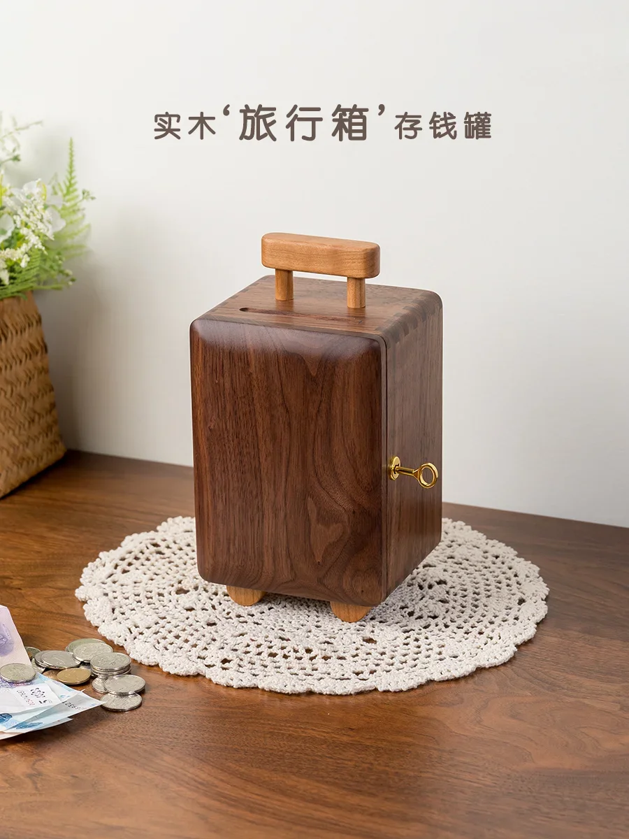 Peach Wood Coin Bank Change Storage Box Coin Banknotes Savings Bank Decoration Get Kids' Birthday Present Free