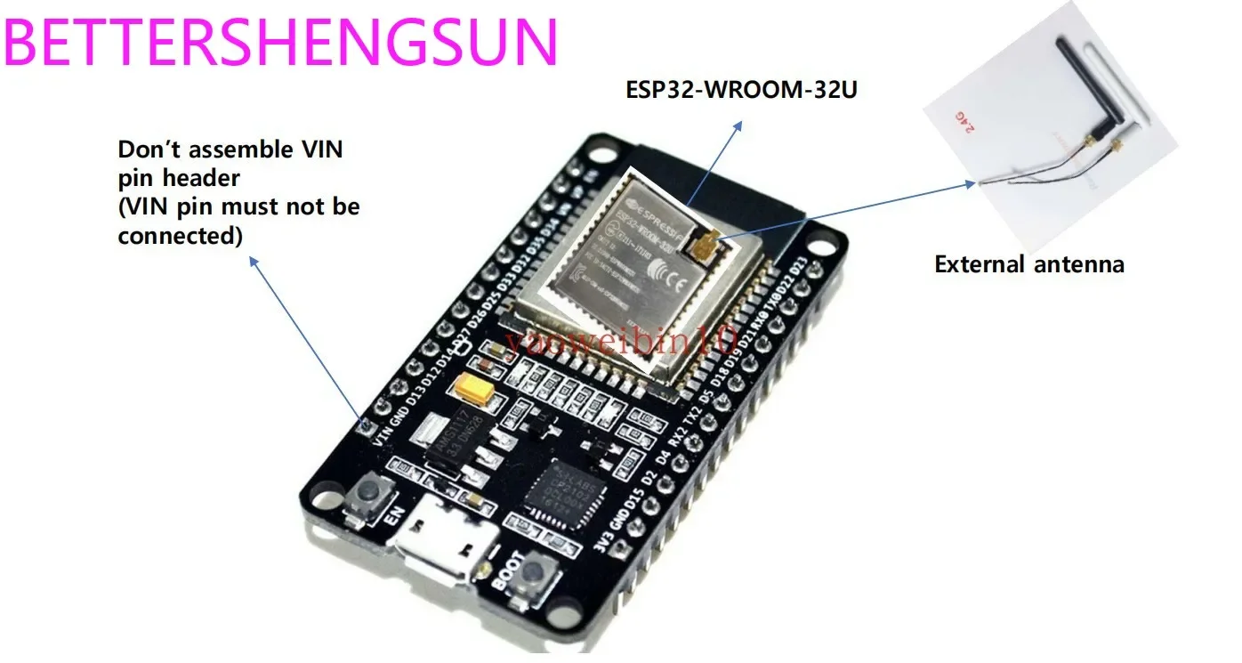 Onboard antenna ESP32 WROOM32U development board wireless WiFi module Bluetooth dual-core CPU IoT
