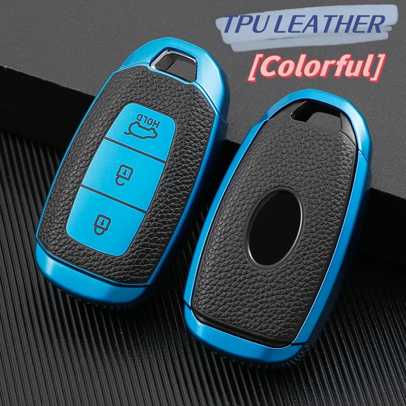 Leather TPU Car Remote Key Case Cover For Hyundai i30 ix25 Elantra KONA Solaris Azera Grandeur Ig TM Accent Santa Fe Palisade