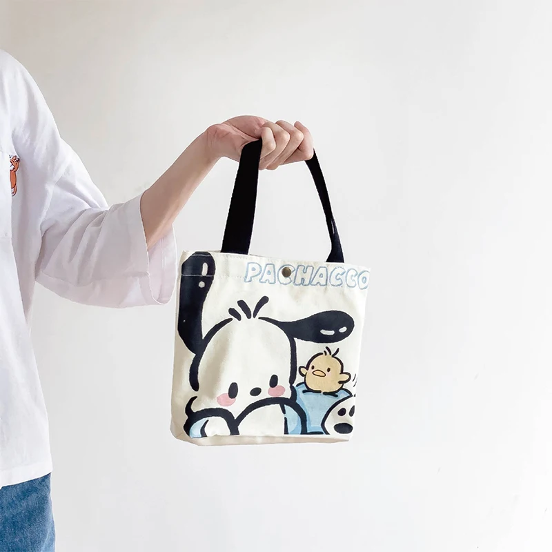 Sanrio Cartoon Canvas Bag Pochacco Kuromi Portable Handbag Kawaii Melody Large Capacity Women Shopping Bags Storage Bag