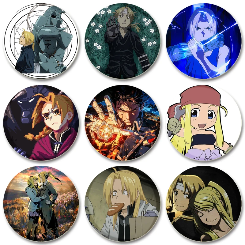 32/44/58mm Anime Fullmetal Alchemist Creative Badge Tinplate Soft Button Pins Brooches for Backpack Accessories Gifts