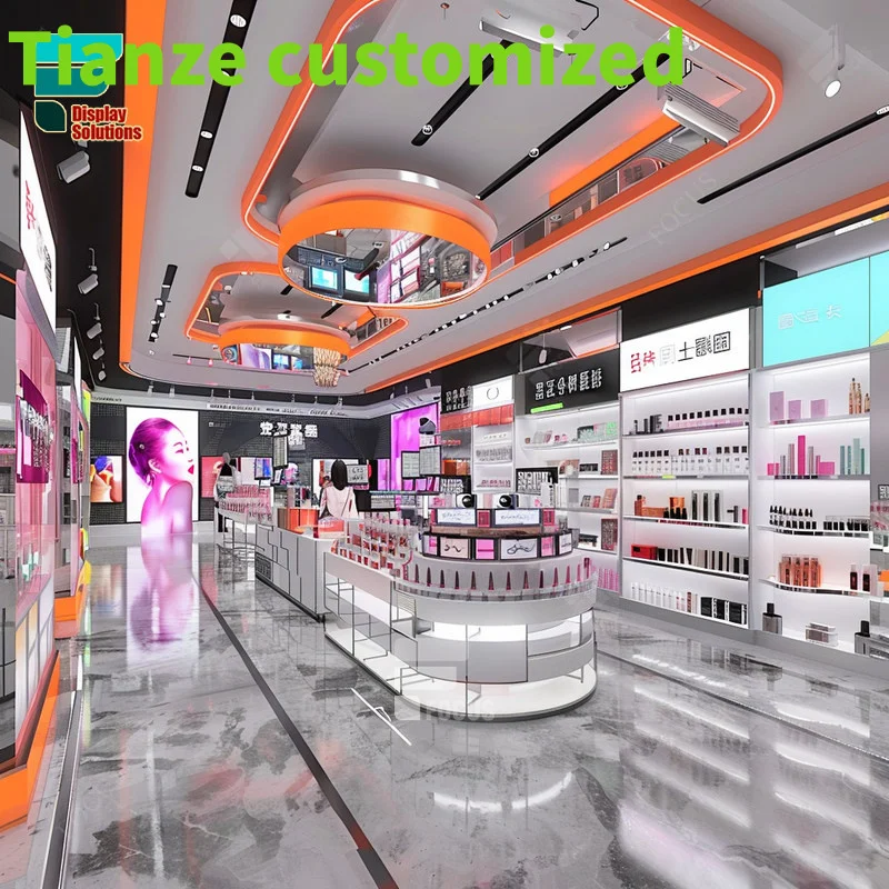 

Customized-Cosmetic Display Shelves Perfume Display Stand Retail Store Wig Store Shelving Pink Store Beauty