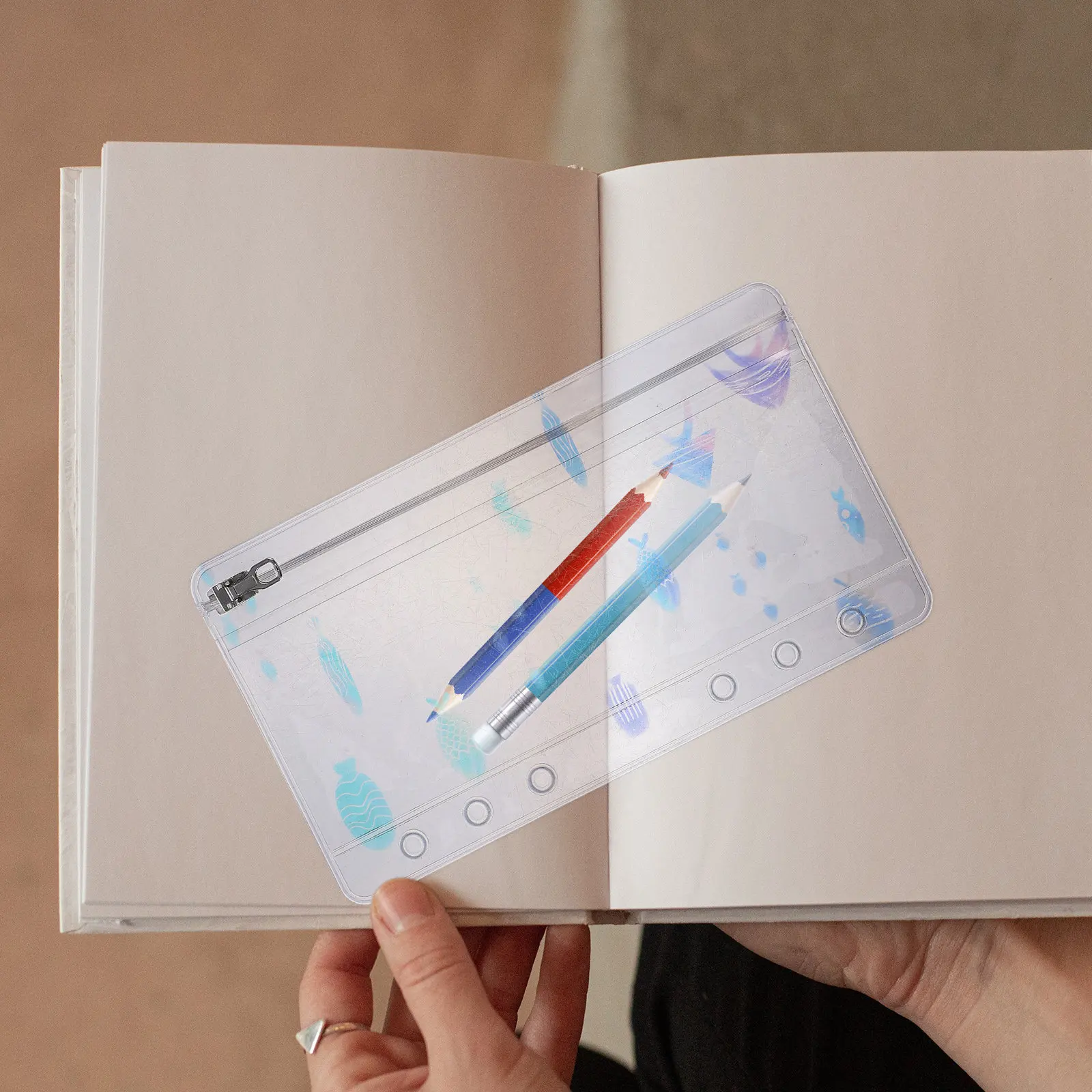 

Binder Zipper Pocket Refill PVC Business Card Storage Pouch for 6-Ring Binder Organizer Loose Leaf Notebook Stationery Holder