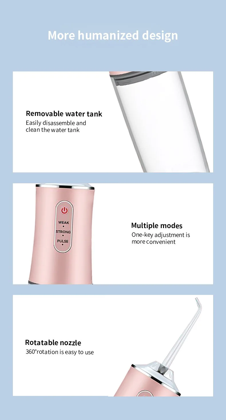 USB Portable Water Flosser 240ML Oral Irrigator with 4 Nozzles Dental Cleaning Jet Tool for Teeth Pick Mouth Oral Cleaning Agent