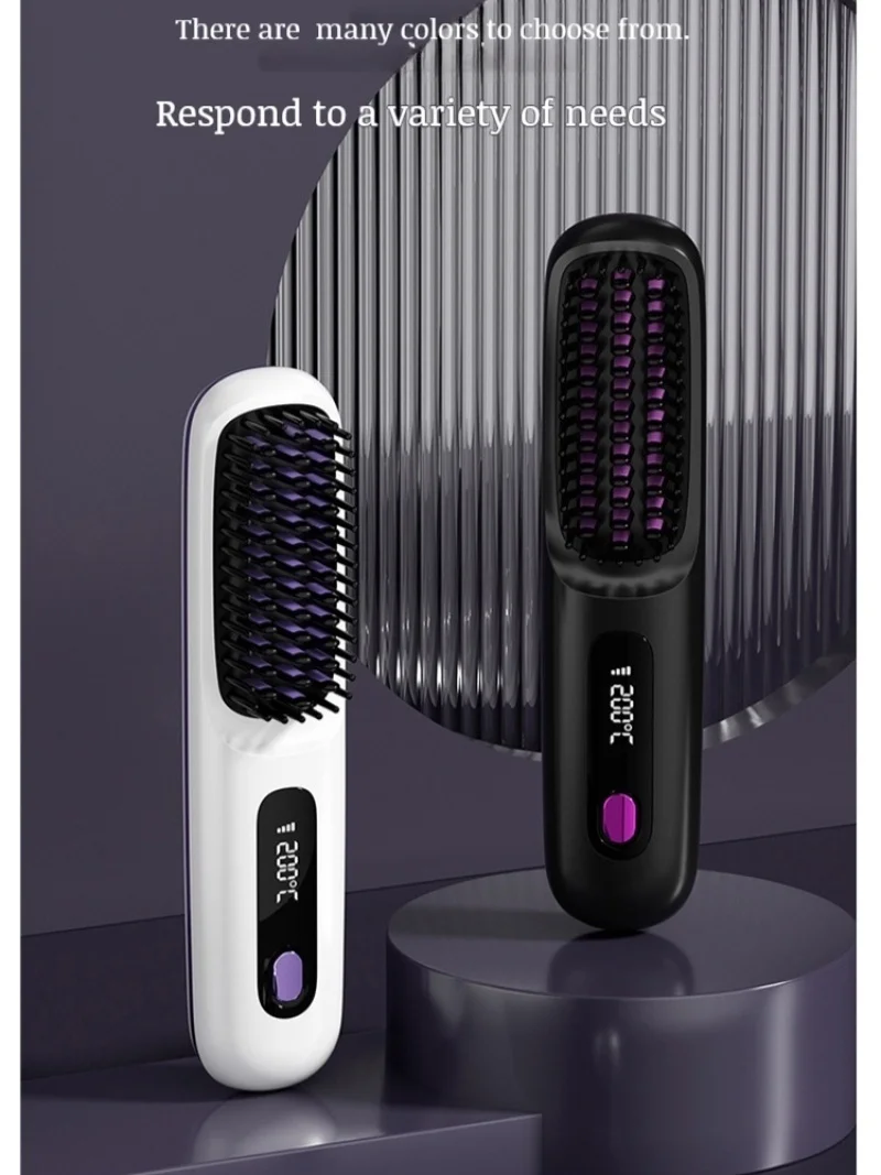 LCD Usb Rechargeable Portable Ceramic Heated Electric Comb LCD Wireless Portable Electric Comb