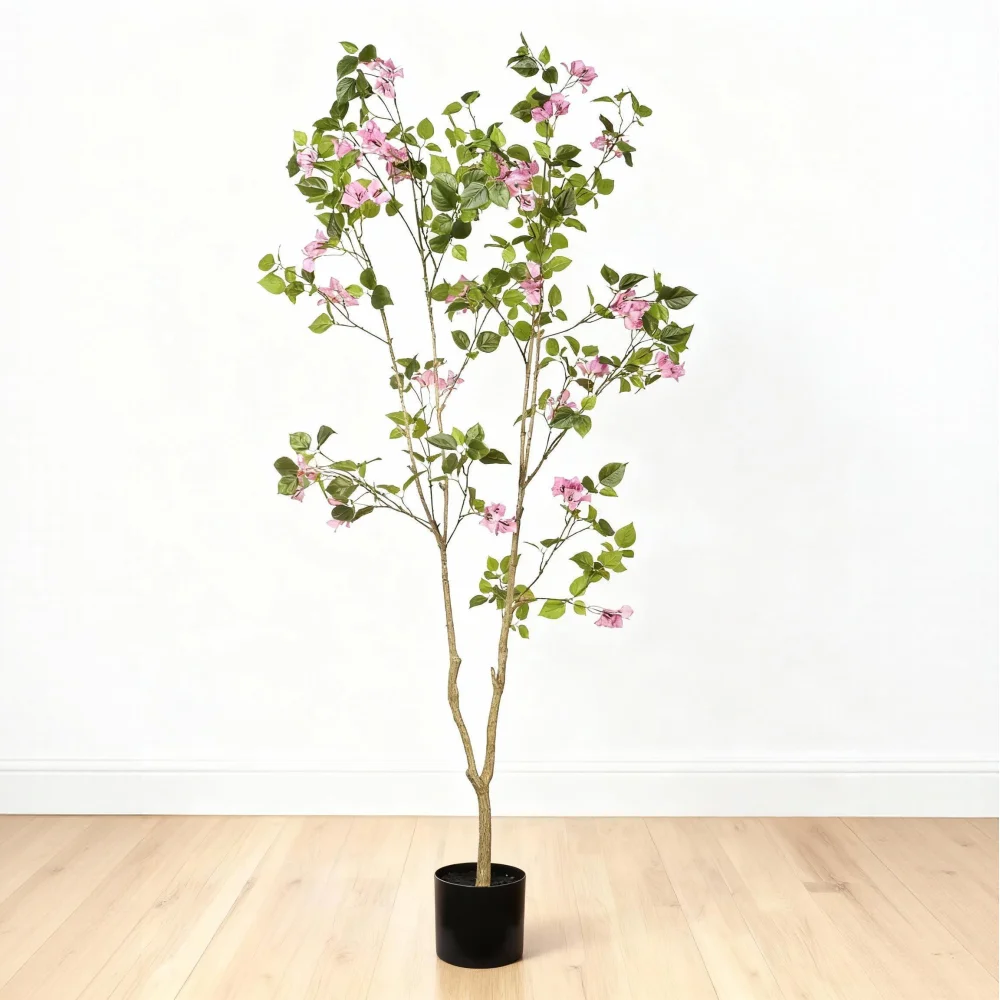 

6FT Artificial Bougainvillea Tree with Black Pot: Realistic Fake Flowering for Indoor Home Office Decor, Potted Faux Plant 1pc/s