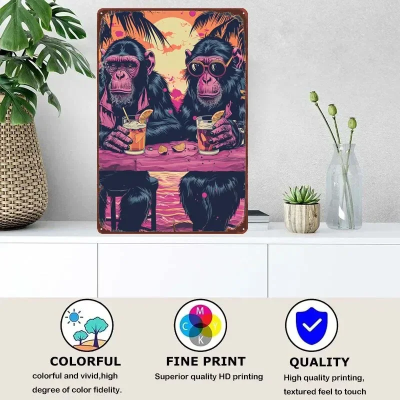 Apes Chilling Bahamas Gaming Room Decoration Vintage Metal Signs for Wall Art Decoration Tin Plates Metal Poster Bar Accessories