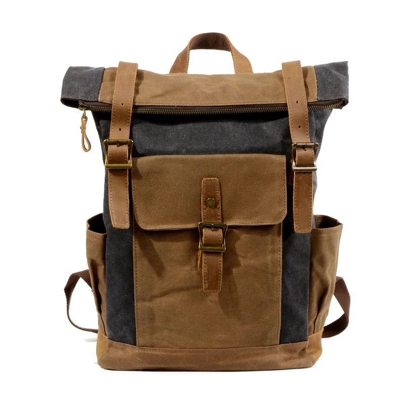 

Винтажный дорожный водонепроницаемый рюкзак с вощеной парусиной сумкой для ноутбука, школьная сумка для путешествий, альпинизма, мотоцикла