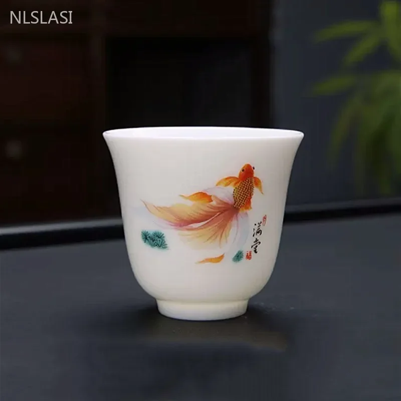 70ml Ceramic Teacup Traditional Tea Set Goat Fat Jade White Porcelain Master Cup Portable Personal Single Cup Tea Accessories