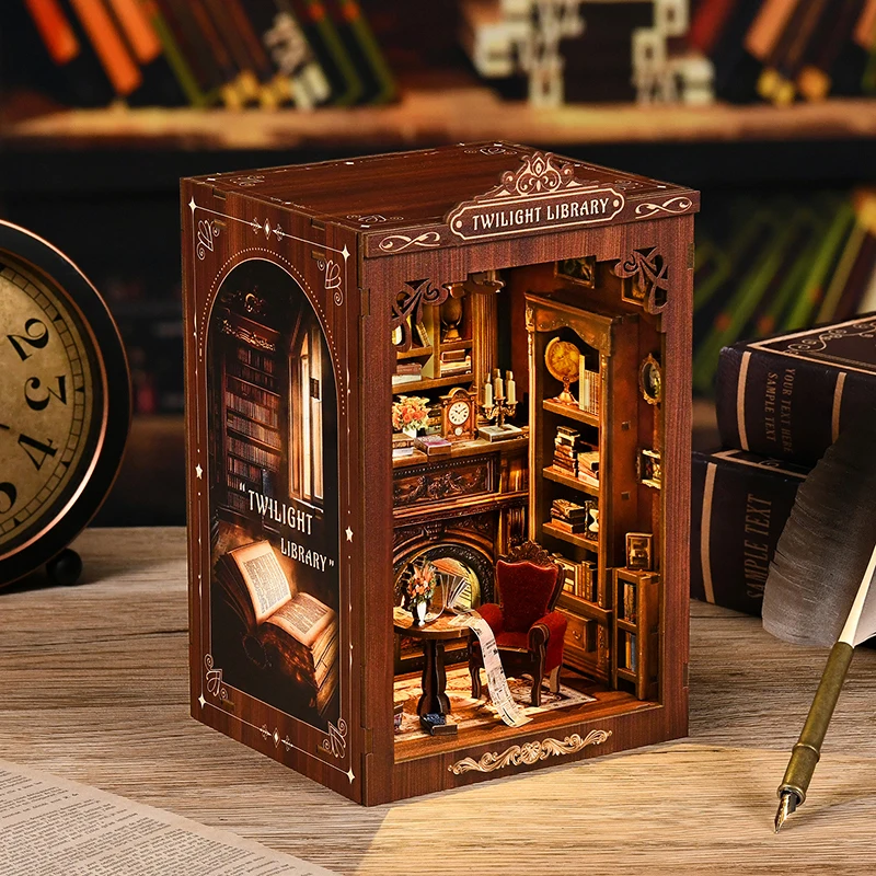 DIY Book Nook โมเดลไม้ขนาดเล็กชุดหวานบทขนมร้านหนังสือ 3D ปริศนาชั้นวางหนังสือคริสต์มาสสำหรับของขวัญเพื่อน