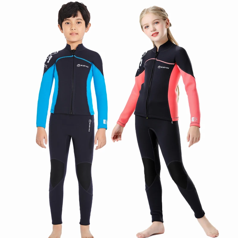 Muta in neoprene per bambini, Costumi da bagno termici spessi, Tuta da surf full diving, Costumi da bagno per bambini, Set 2 pezzi, 2,5mm