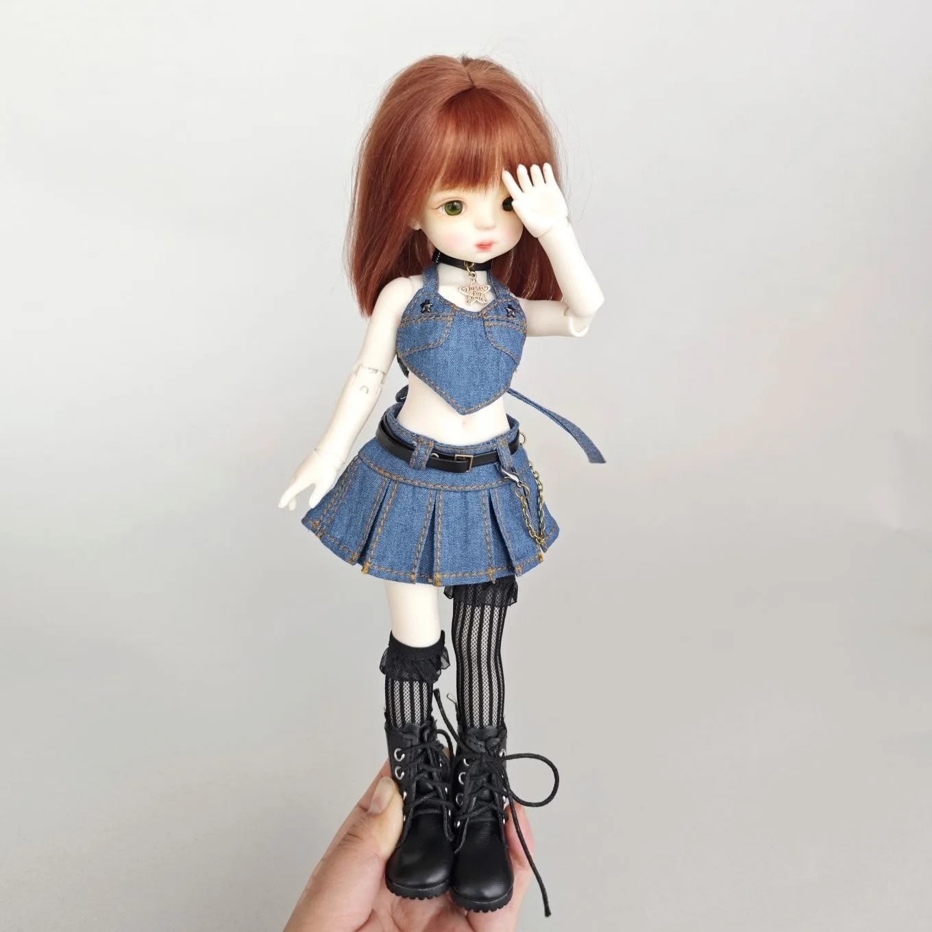 BJD Puppenkleidung passend für 1/6 Größe. Süßes blaues Kleid, Kleidungsset, Puppenzubehör