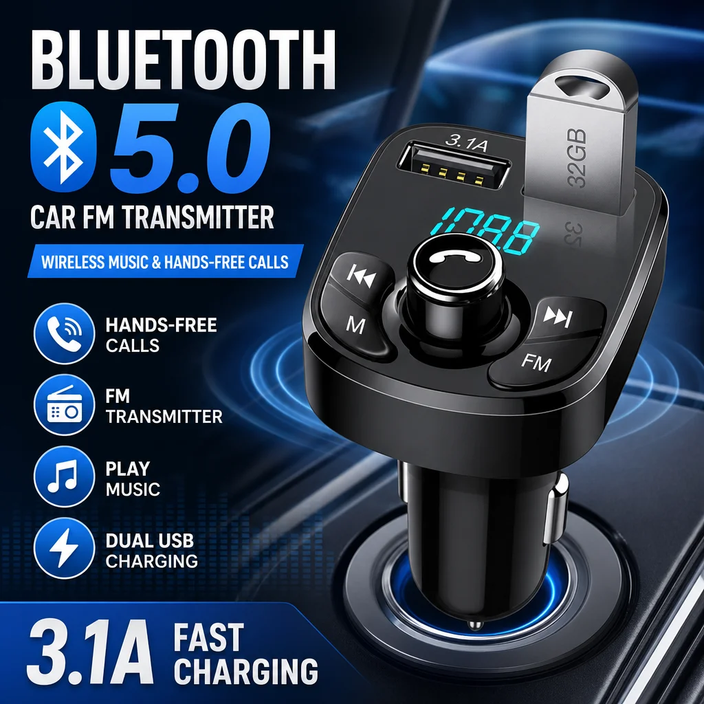 FM Transmitter Dual USB Car Fast Charger Handsfree Bluetooth5.0 Kit Modulator MP3 Player Audio Receiver Car Accessories