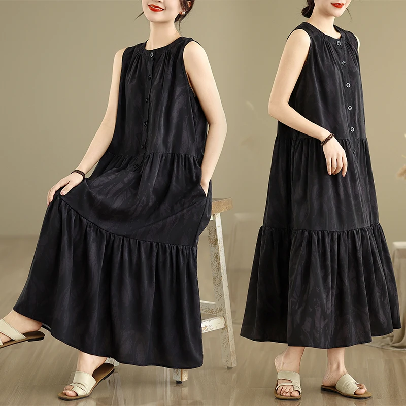 

Новое летнее длинное платье больших размеров с принтом Svel, свободная посадка, однотонный тонкий жилет большого размера, юбка, женская юбка для поездок на работу, платье