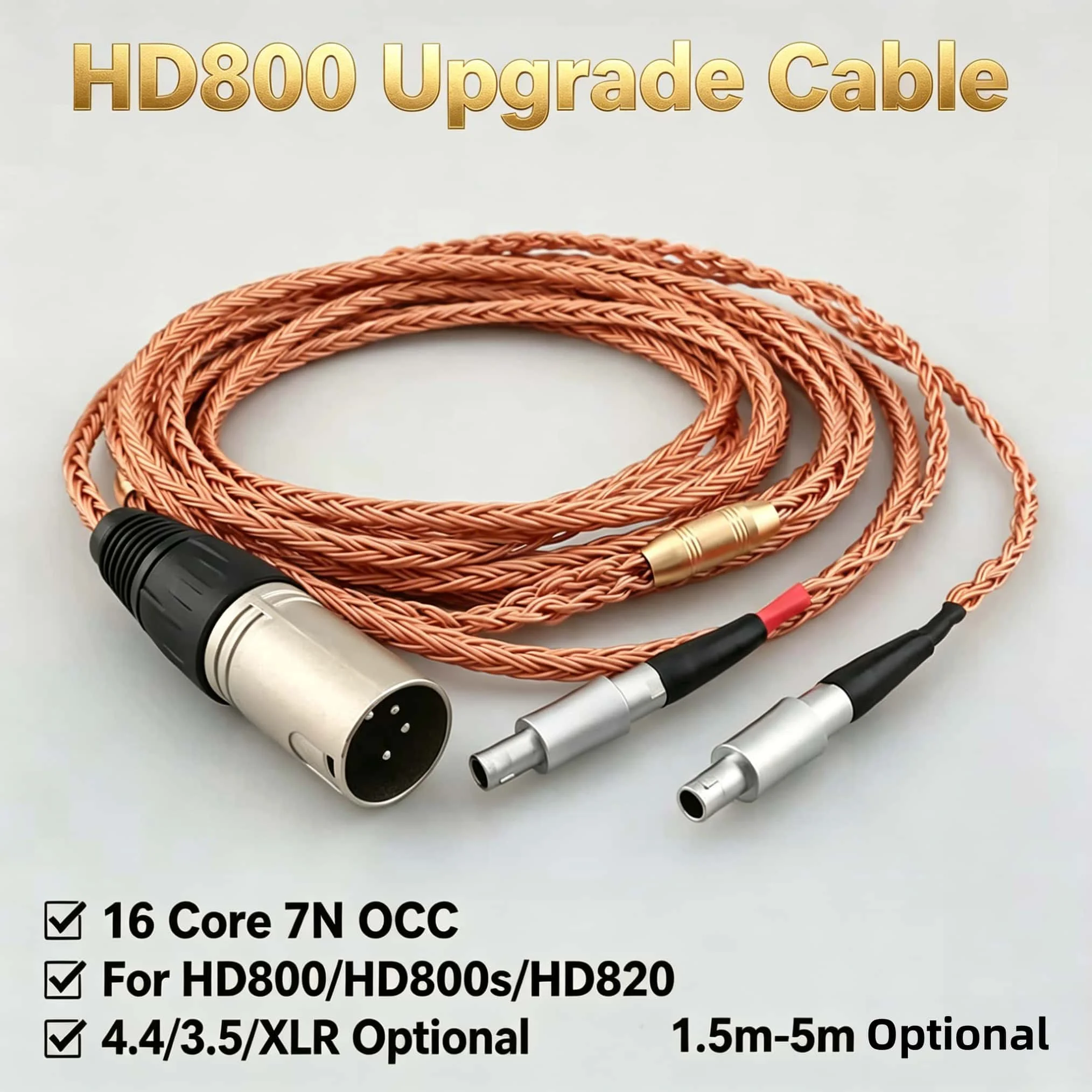16 Core 7N OCC Headphone Upgrade Cable Balance 4.4mm XLR for Sennheiser HD800 HD800s HD820s HD820 Headphones