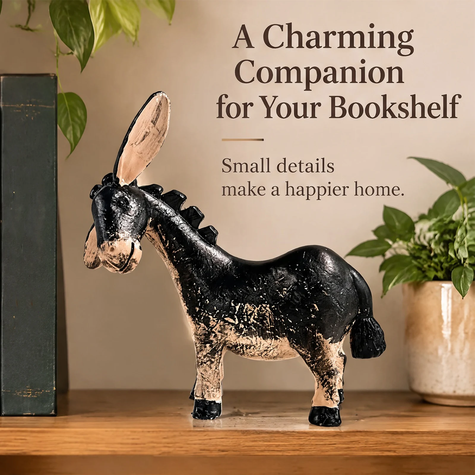 Rustic Country Donkey Resin Ornament Farmhouse Animal Figurine Tilted Head Shelf Home Decor Statue