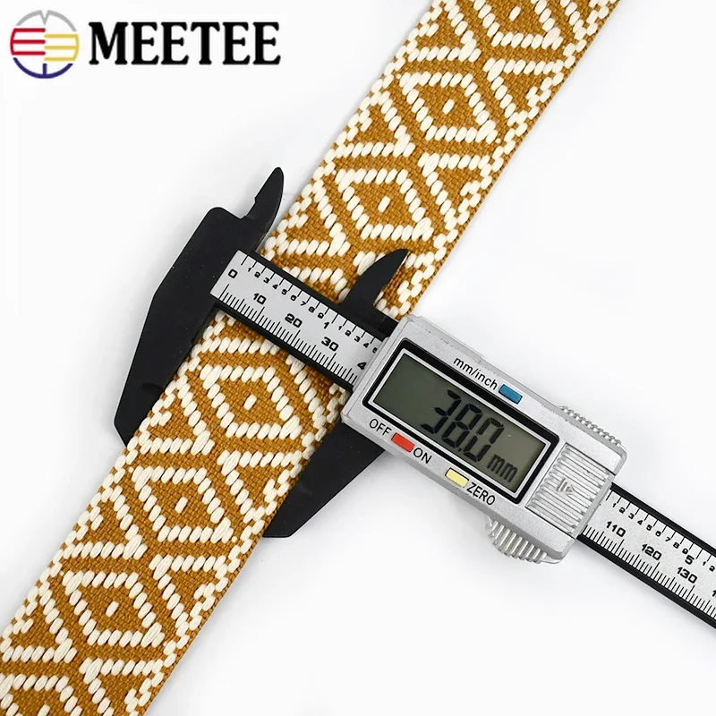 3/5/10M 38mm Meetee Jacquard Webbing Belt Sling Braid Ethnic Tape Decorative Ribbon for Sewing Bag Strap Cotton Band Accessories