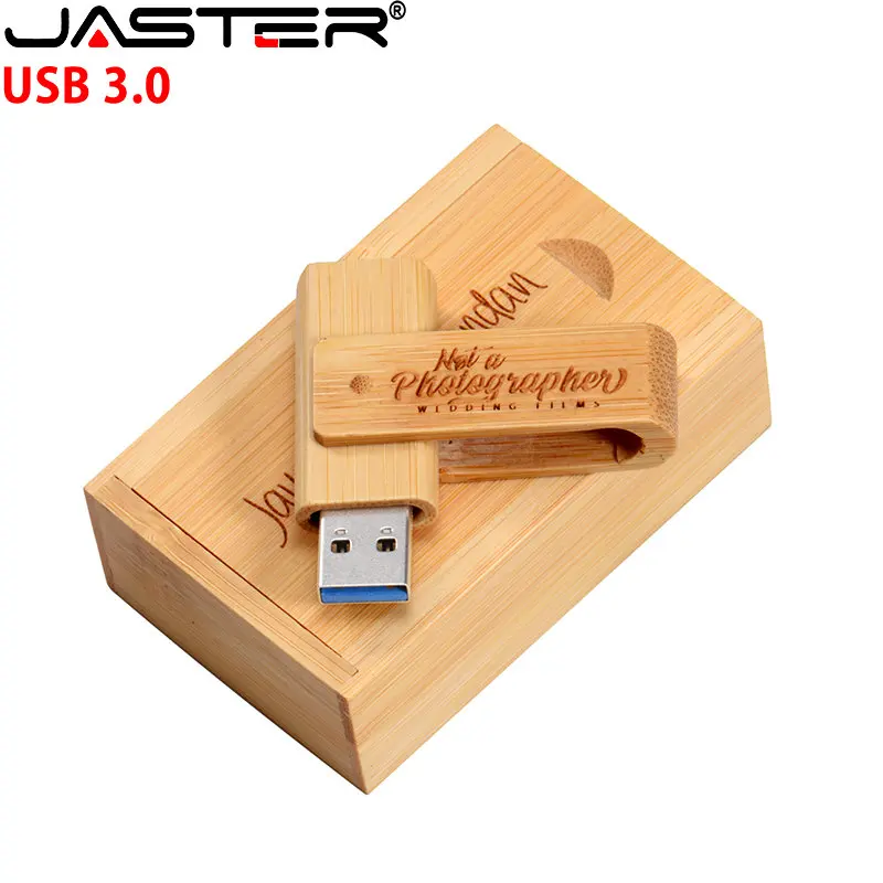 Pendrive de alta velocidad con logotipo personalizado, unidad Flash USB 3,0 de 128GB, caja de madera, 64GB, para fotografía, regalo de boda