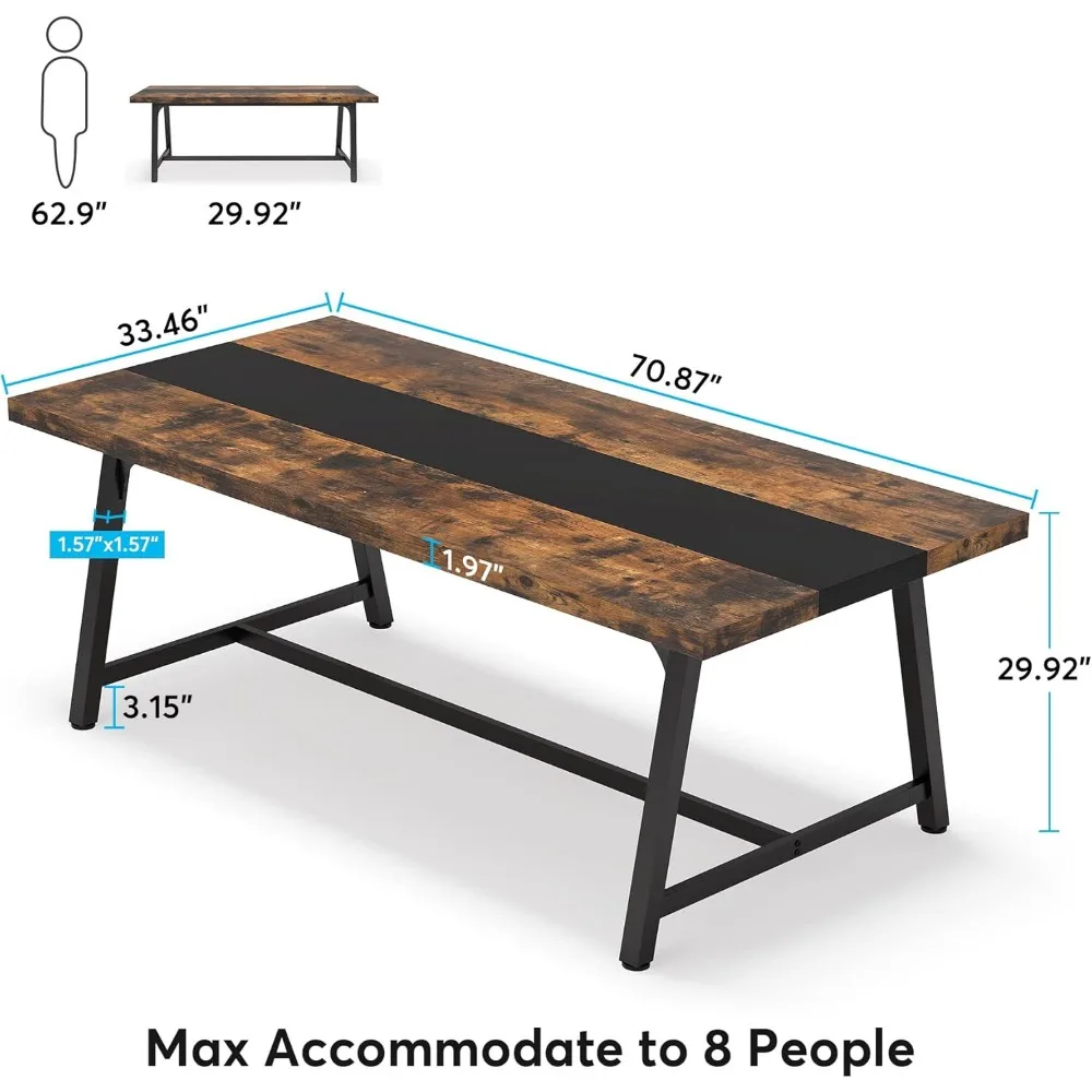 Dining Table for 8 People, 70.87-inch Rectangular Wood Kitchen Table with Strong Metal Frame, Large Long Dining Room Table