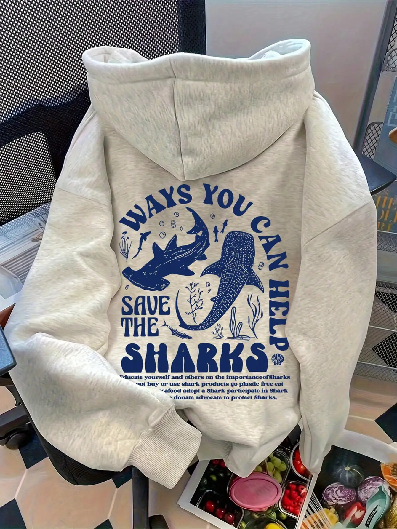 

Ocean Conservation Graphic Hoodie for Women - Loose Fit Drop Shoulder Casual Sweatshirt