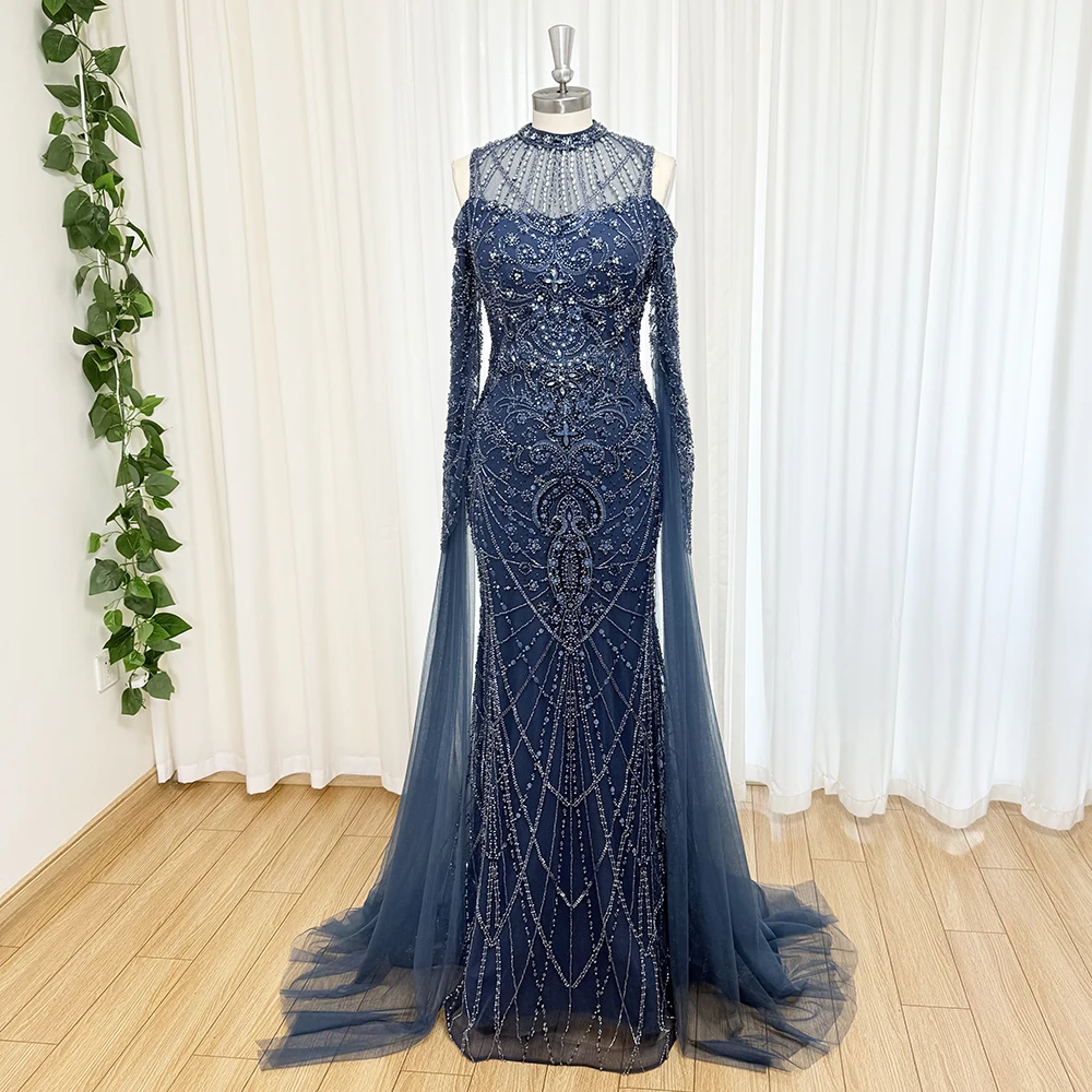 

Alinovia женское роскошное вечернее платье из бисера с высоким воротом и длинными рукавами в стиле русалки торжественное свадебное платье на заказ