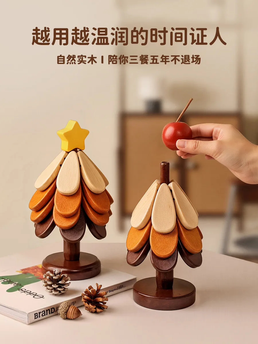 LLY Christmas tree thermal insulation mat dining table ornament creative solid wood anti-scalding coaster bowl mat gift