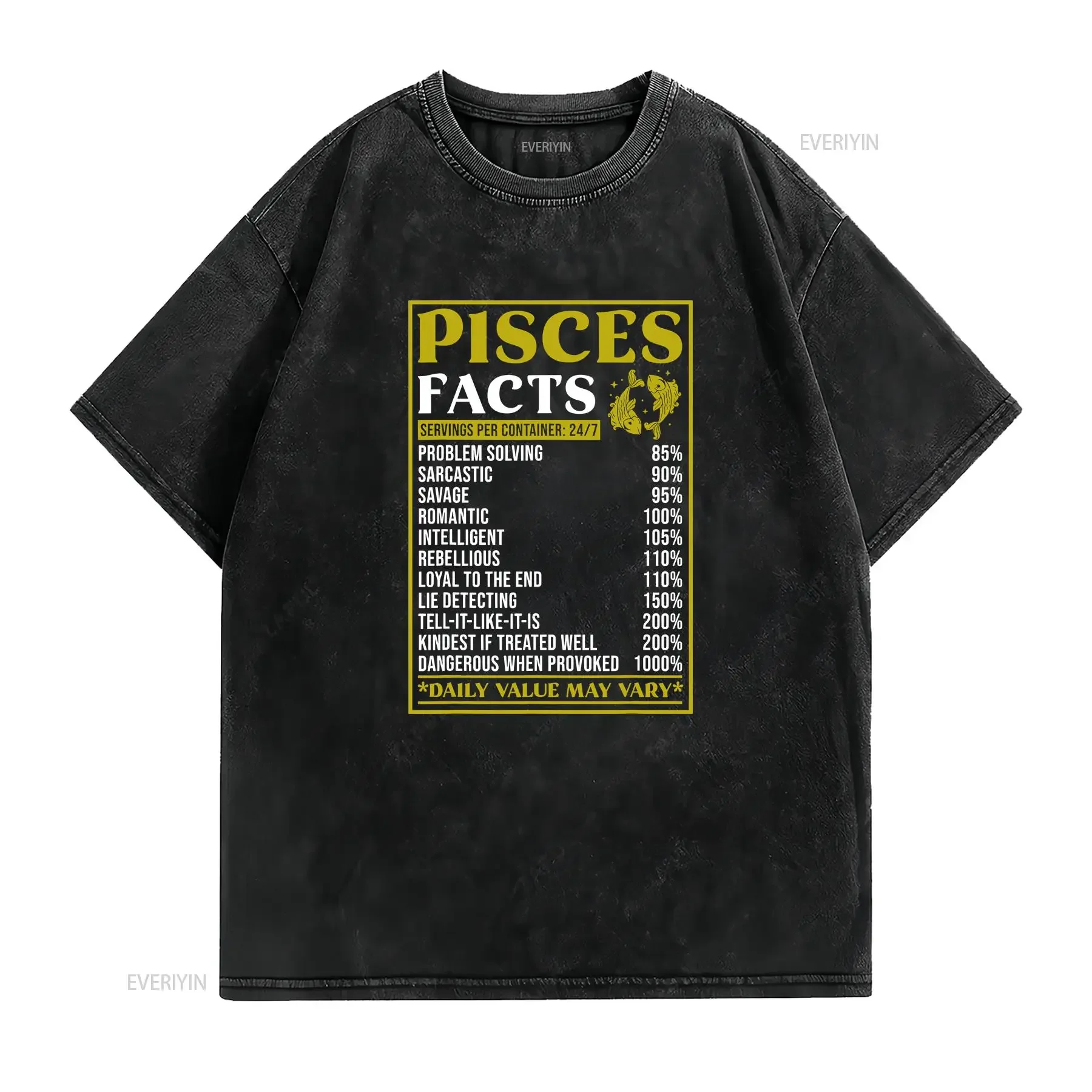 Pisces Zodiac Facts Design funny T Shirt  vintage Washed streetwear Soft Slightly Stretched Versatile Comfortable graphic