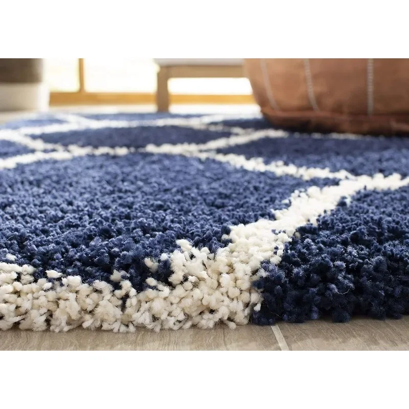 Hudson Shag Collection-alfombra de área de 8 'x 10', azul marino y marfil, diseño enrejado Ogee marroquí, sin caída y de fácil cuidado