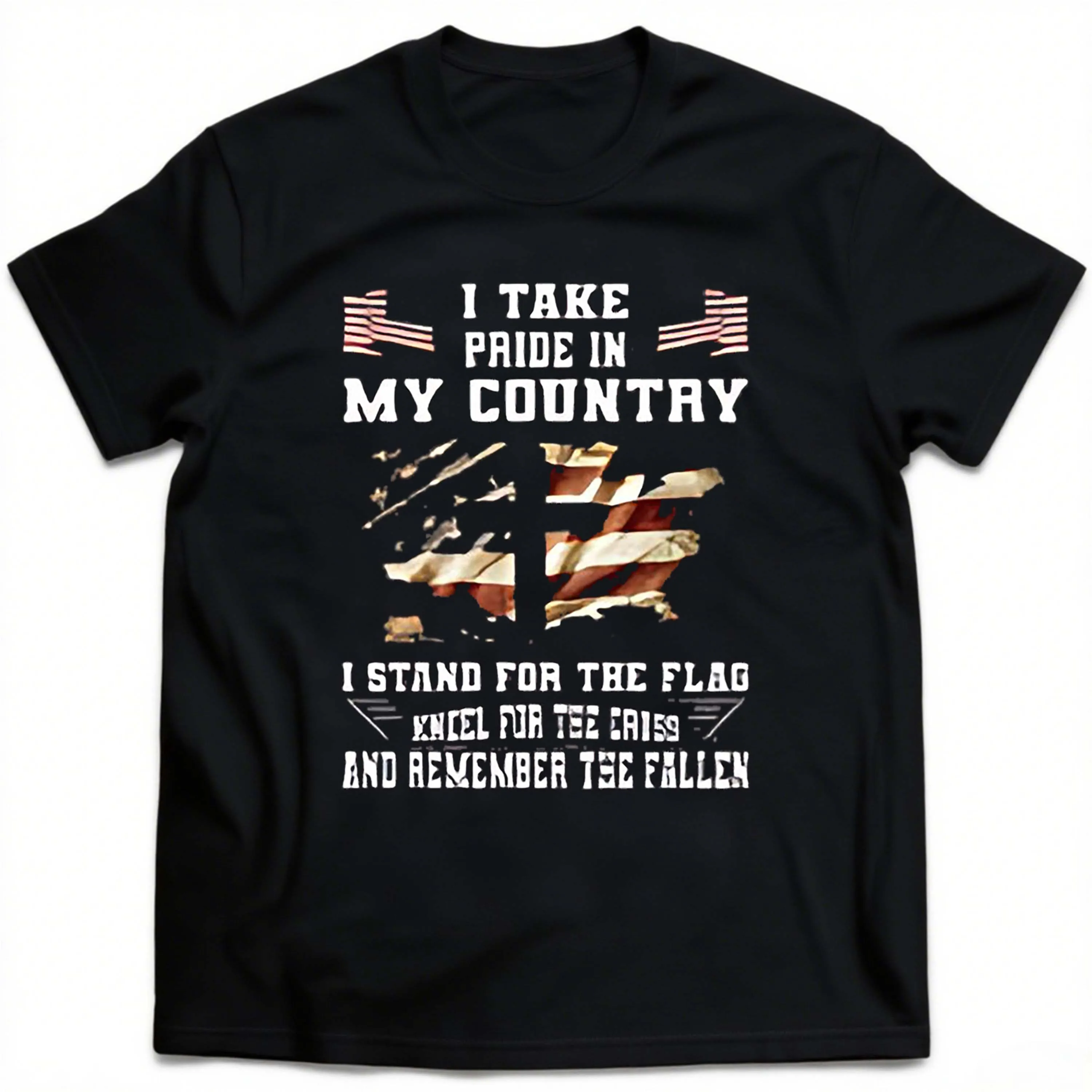 Camiseta masculina preta plus size de manga curta com tema patriótico e padrão de bandeira adequada para lazer ao ar livre no verão