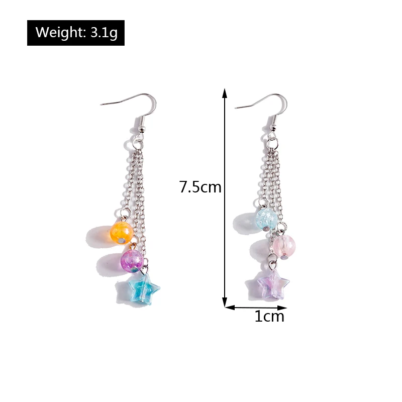 1Pair Kawaii Colorful Handmade Beads Star Earrings Summer Beach Bohemia Dangling Earrings for Women Girls DIY Jewelry Gifts