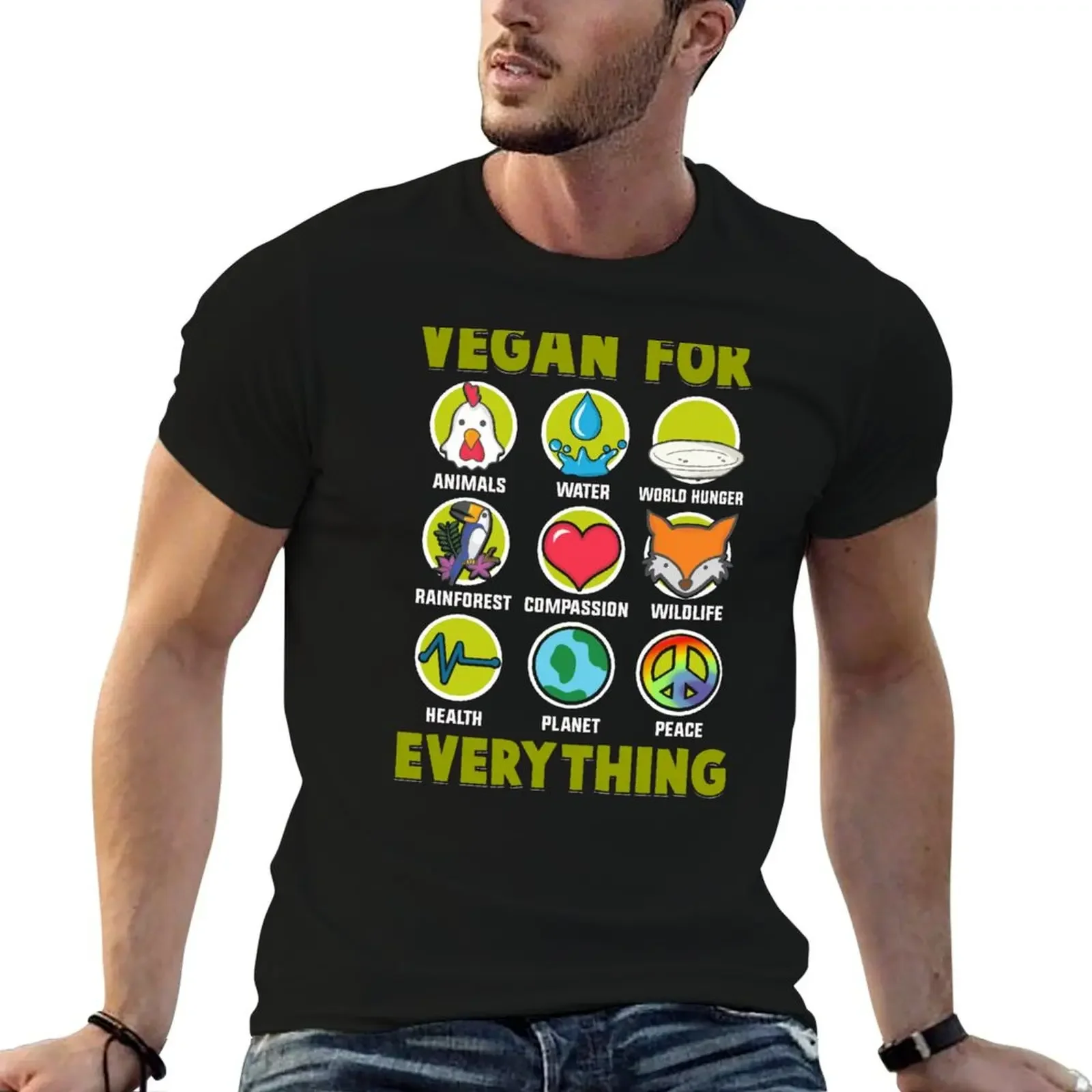 

Vegan Gift Idea. Vegan For Animals, Water, World Hunger. T-Shirt oversize t-shirts man summer tops oversized t shirts for men