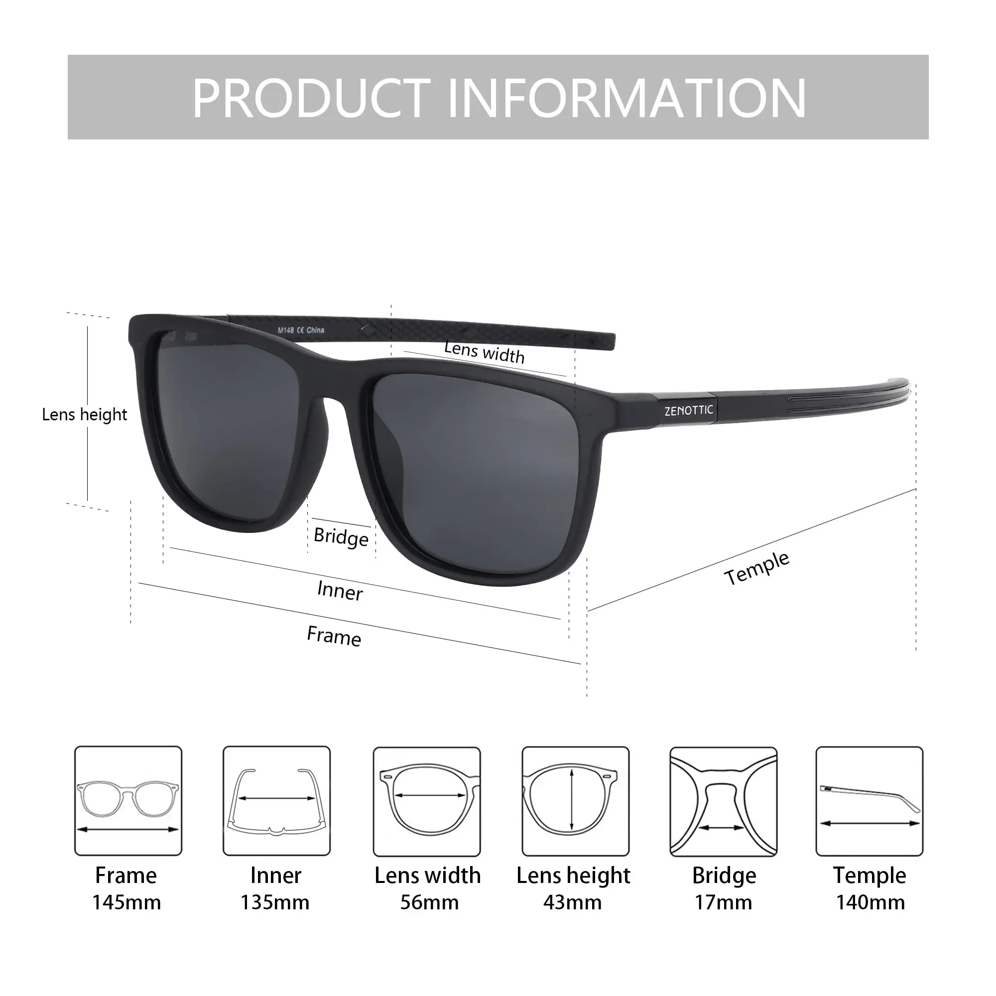 ZENOTTIC Square Polarized Sunglasses for Men - Lightweight TR90 Frame UV Blocking Shades for Sports Driving Fishing Golf